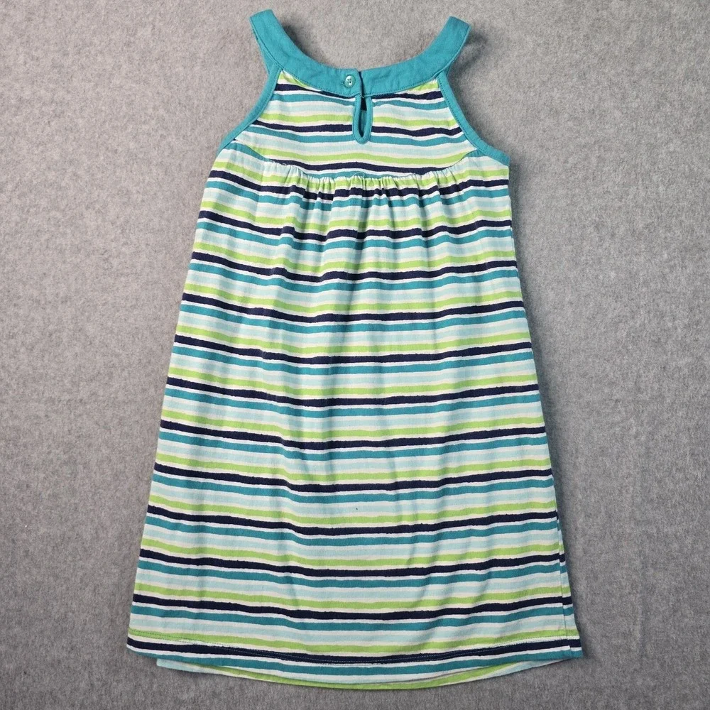 Crazy 8‎ Striped Sleeveless Dress Girls Size S 5-6 Teal Blue Green Smocked Knit